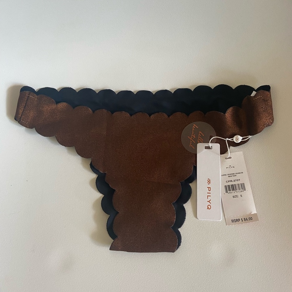 NWT PilyQ Black and Copper Reversible Wave Bikini Bottoms